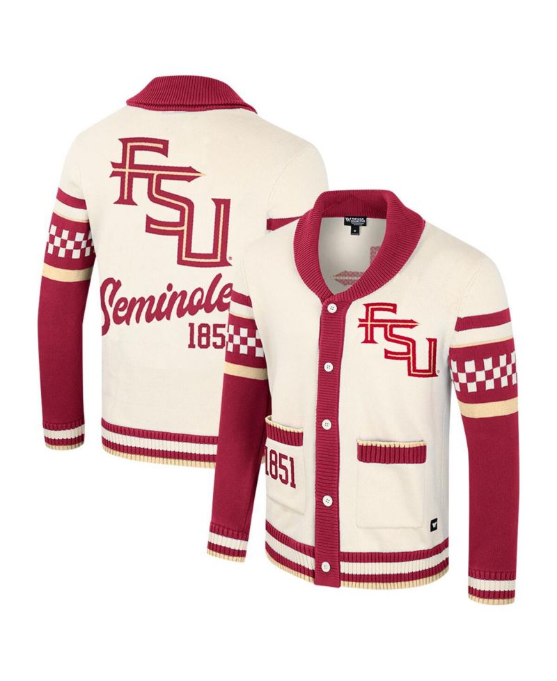 Men's and Women's Cream Florida State Seminoles Wild Collective Button-Up Jacquard Sweater