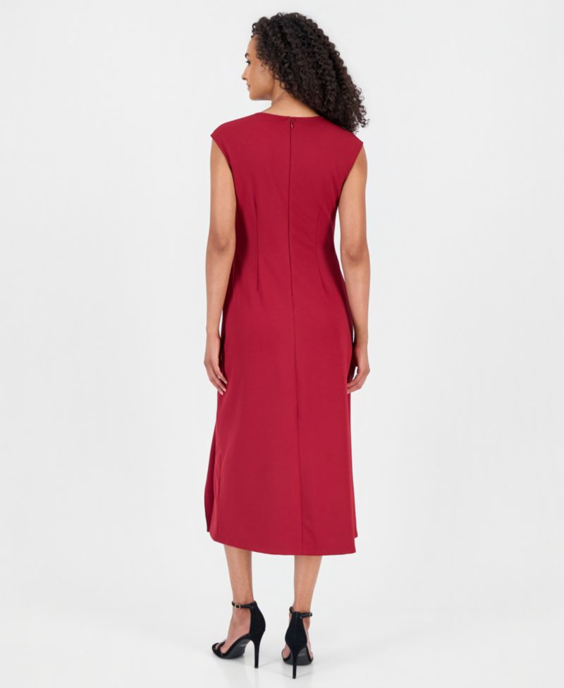 Women's Cocktail Fitted Cascade Ruffle Midi Dress
