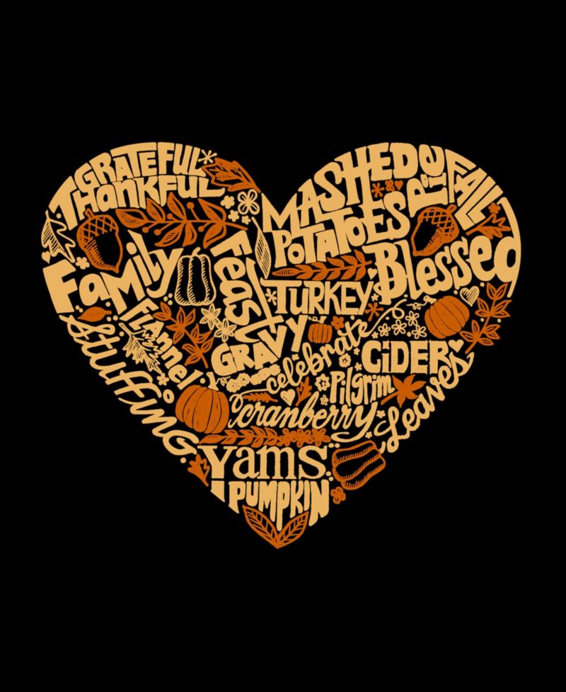 Men's Cotton/Poly Blend Word Art T-Shirt - Thanksgiving Heart