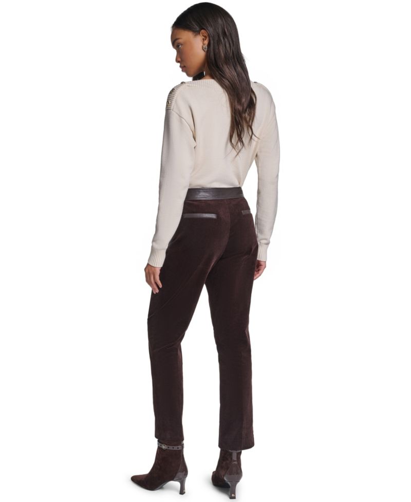 Petite High-Waist Straight Corduroy Pants
