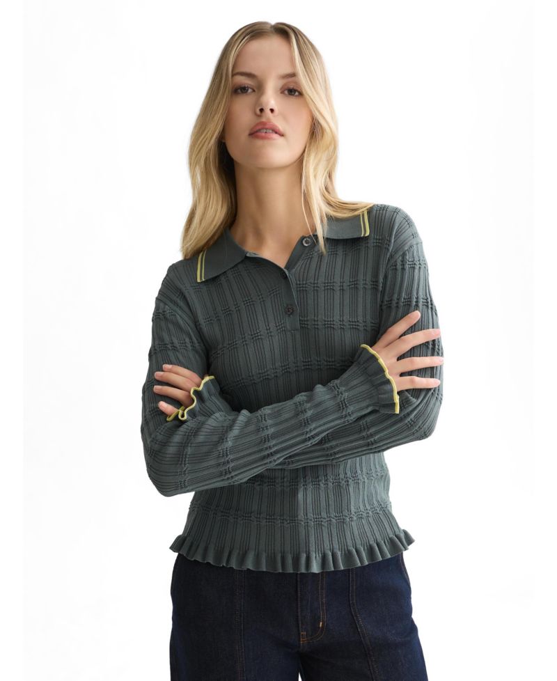 Women's Ripple Stitch Polo-Neck Pullover
