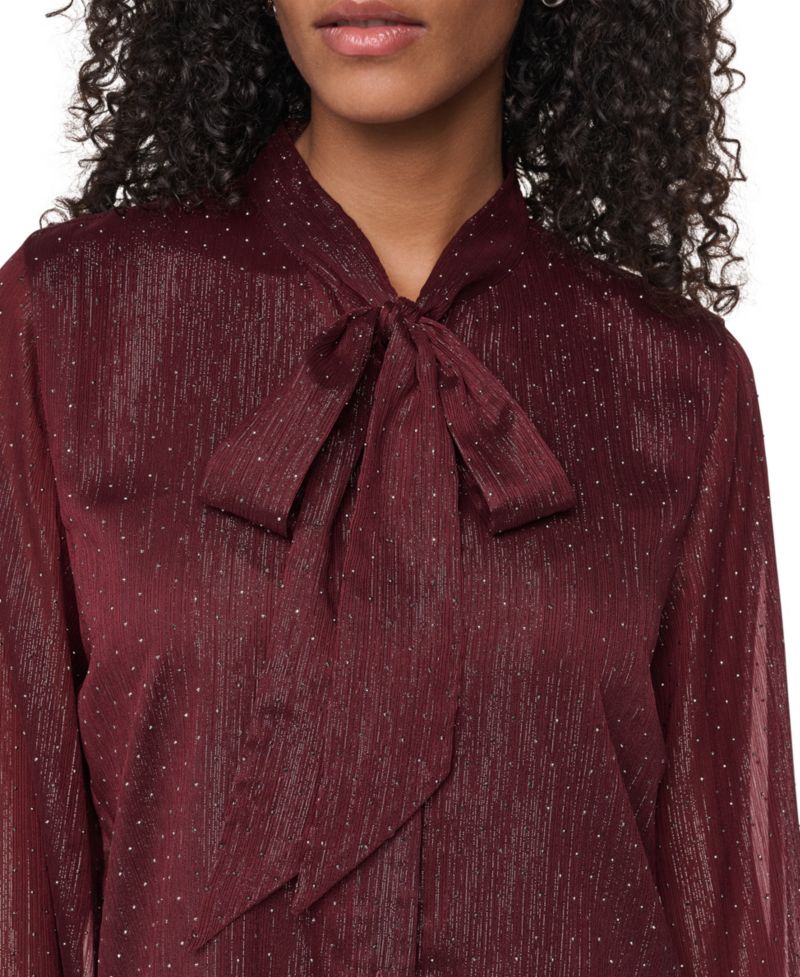 Petite Long-Sleeve Tie-Neck Button-Up Blouse