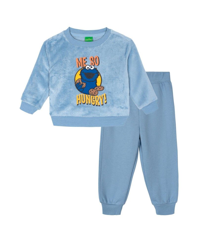 Boys' 4-20 Cookie Monster Cotton-Blend Fleece Ribbed-Cuff Sweatshirt and Pants, 2-Piece Set