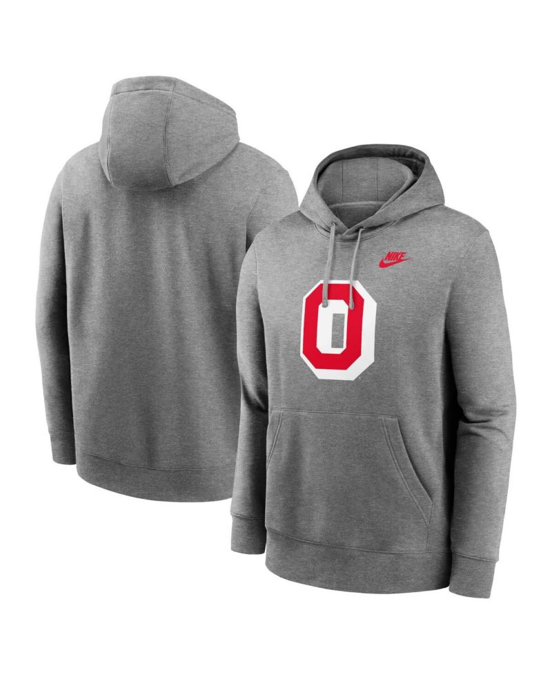 Men's Heather Gray Ohio State Buckeyes Legacy Logo Club Fleece Pullover Hoodie