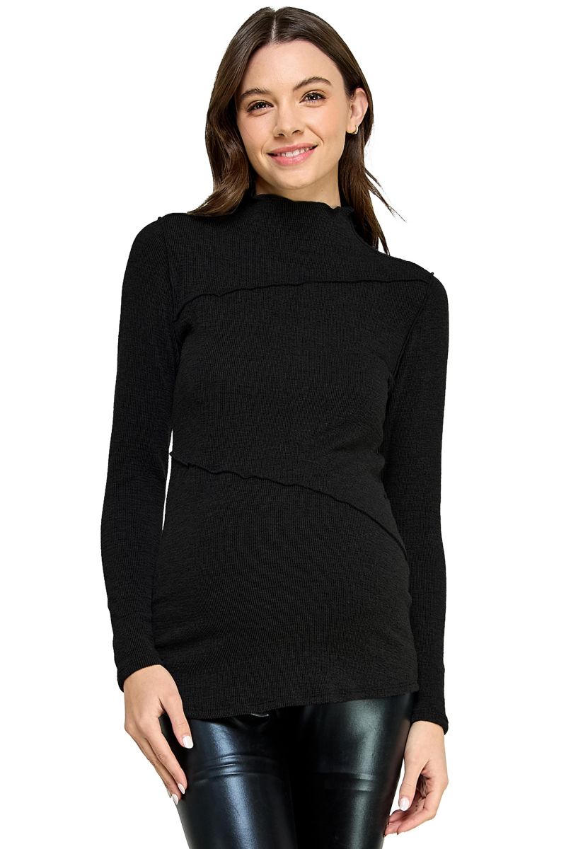 Maternity Mock Neck Long Sleeeve Ribbed Top