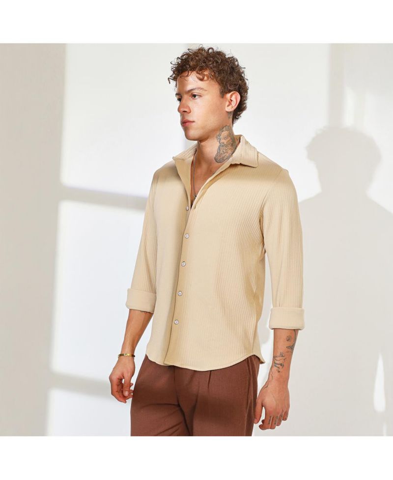 Men's Butter Yellow Stripe-Creased Shirt