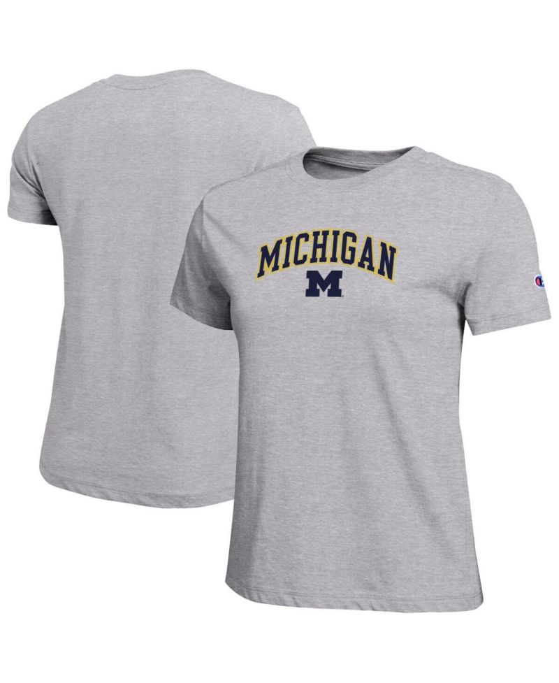 Women's Gray Michigan Wolverines Arched Over Logo T-Shirt