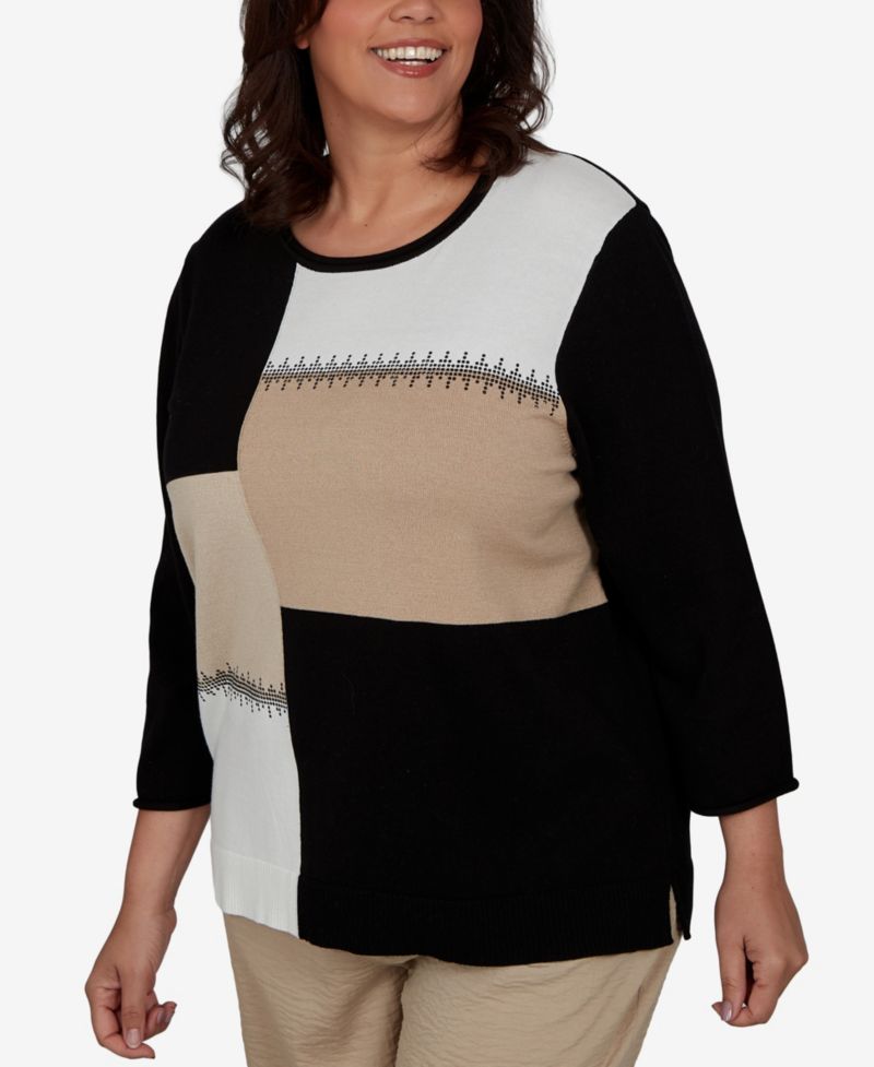 Plus Size Travel Advisory Colorblock Embellished Sweater