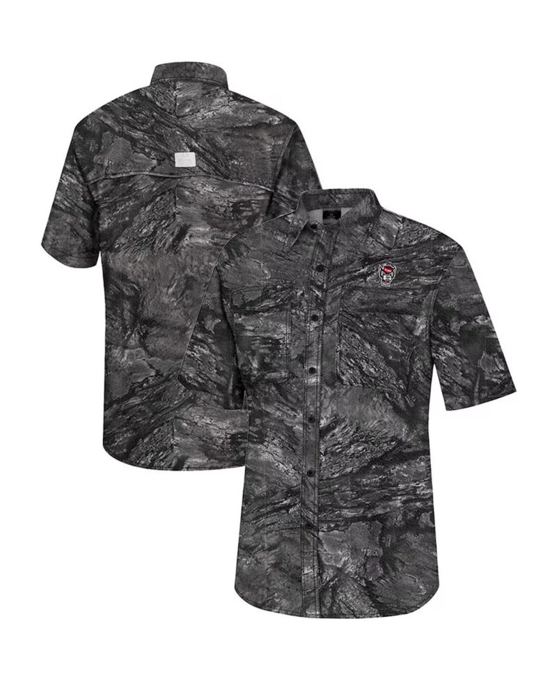 Men's Charcoal NC State Wolfpack Realtree Aspect Charter Full-Button Fishing Shirt
