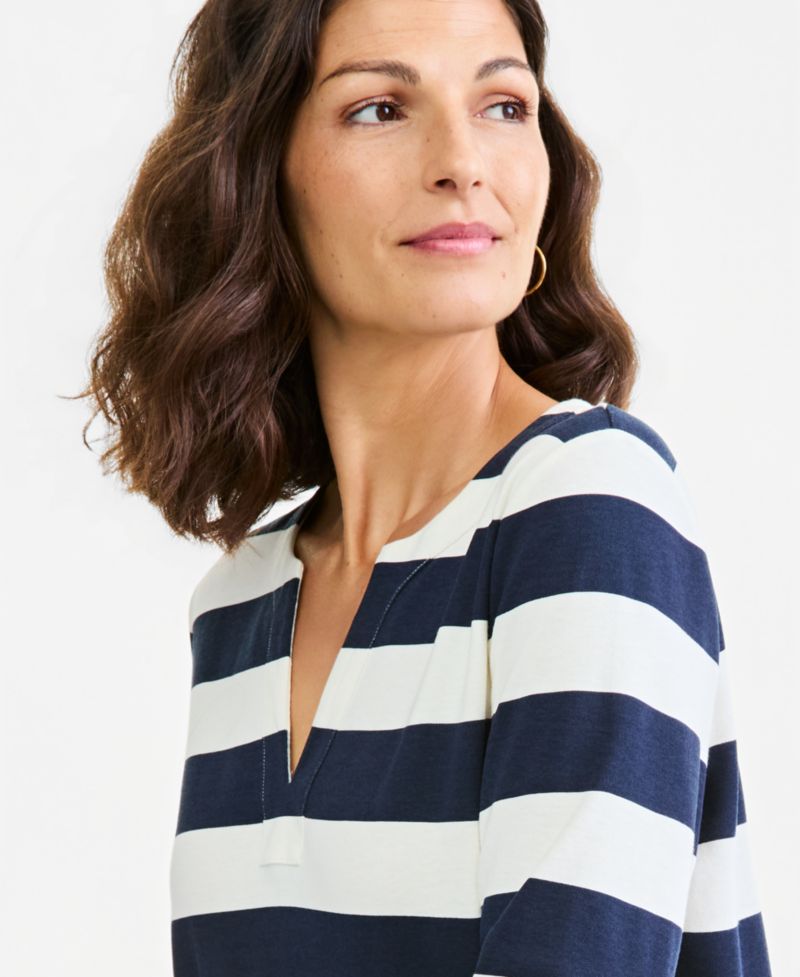 Petite Printed Split Neck 3/4-Sleeve Tunic