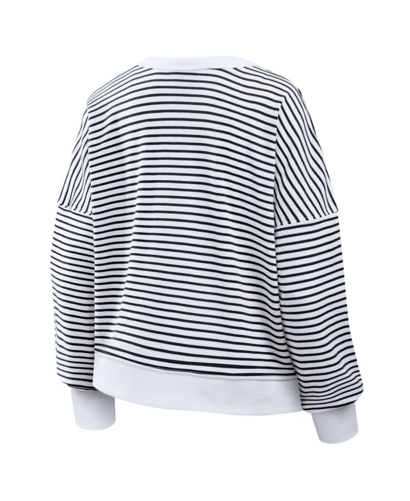 Women's White/Black Washington Commanders Striped Oversized French Terry Sweatshirt