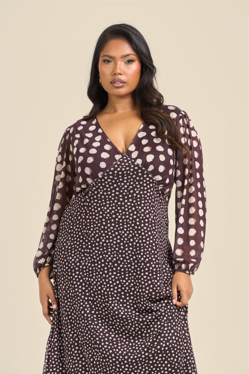 Women's Polka Dot Mesh Midi Dress