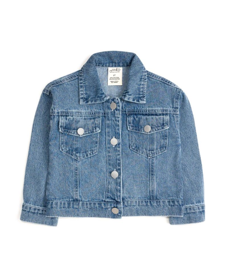 Big Girls Blue Plaid Bow Patch Denim Jacket