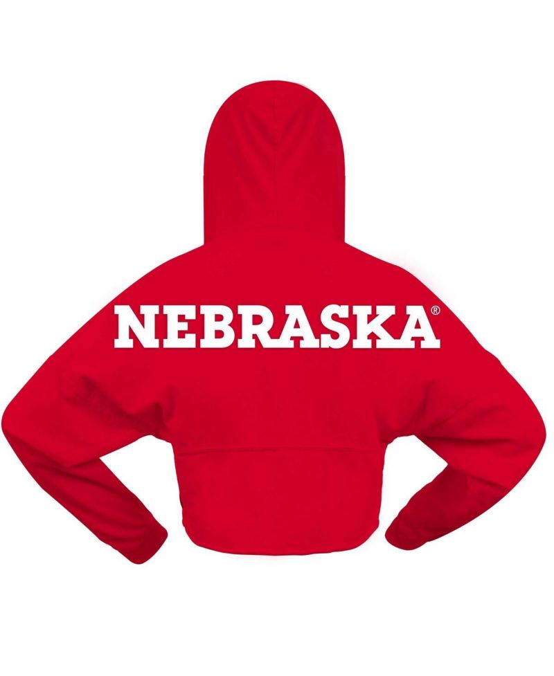Women's Scarlet Nebraska Huskers Oversized Cropped Pullover Hoodie
