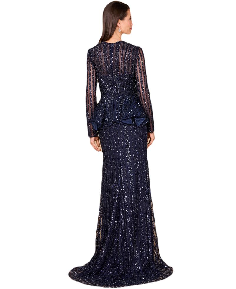 Women's Long Sleeve Beaded Peplum Dress
