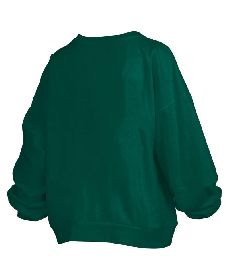 Women's Green Michigan State Spartans Janise Arch Over Logo Waist Length Oversized Pullover Sweatshirt