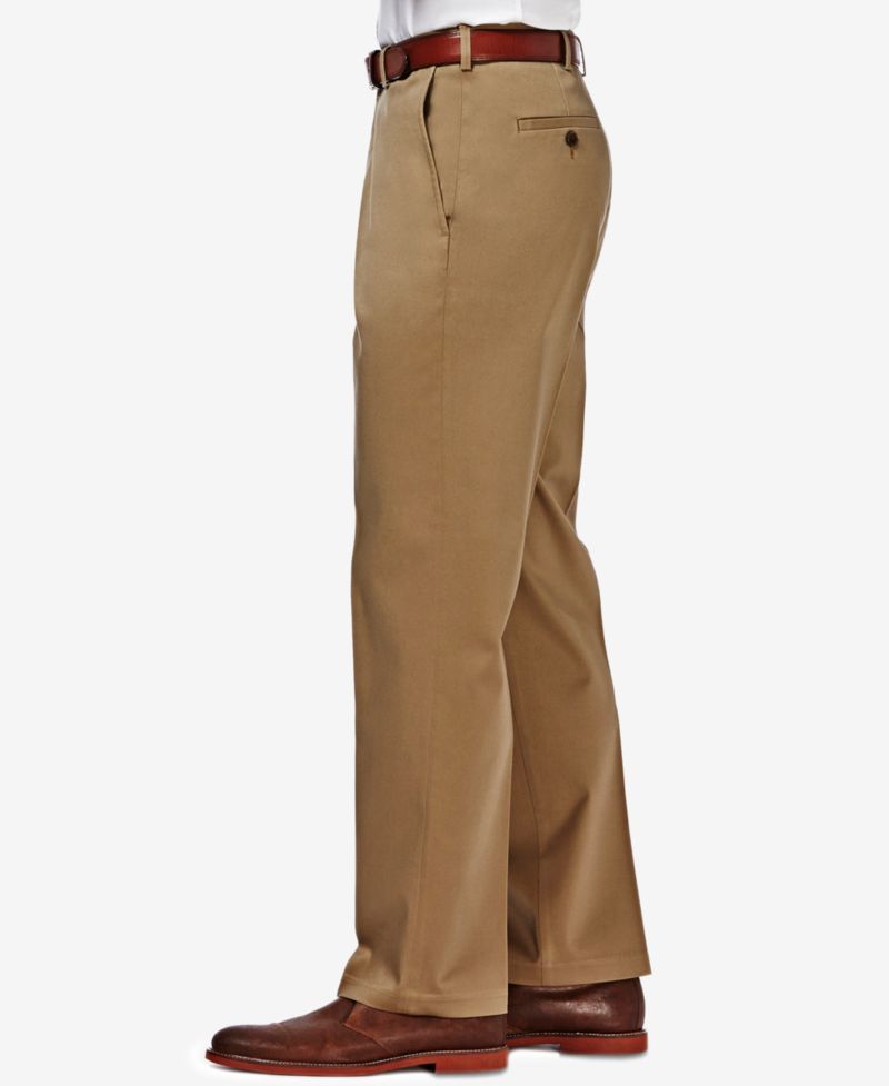 Men's Premium No Iron Khaki Classic Fit Flat Front Hidden Expandable Waist Pant