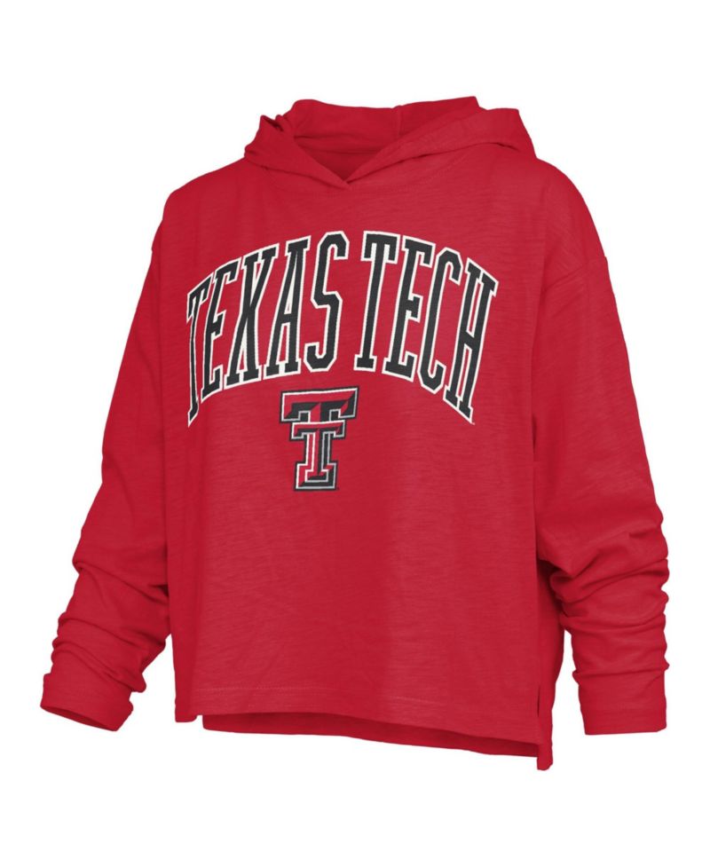 Women's Texas Tech Red Raiders Nelson Arch Over Logo Hooded Oversized Slub Long-Sleeve T-Shirt