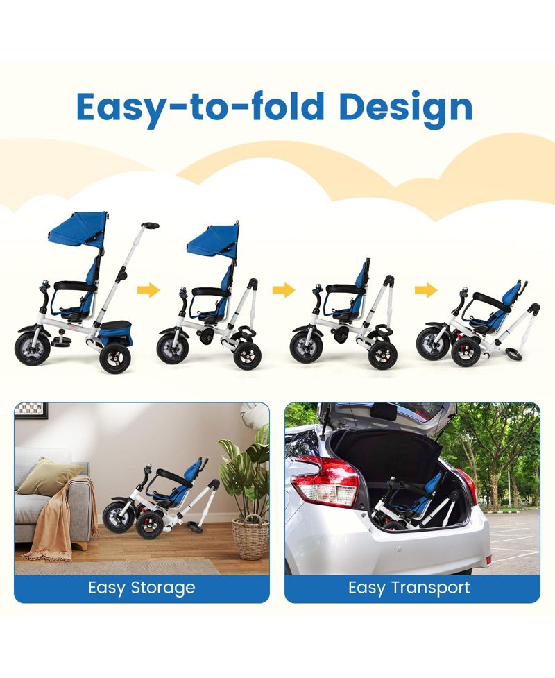 Foldable Tricycle Stroller for Toddlers with Adjustable Canopy and Seat