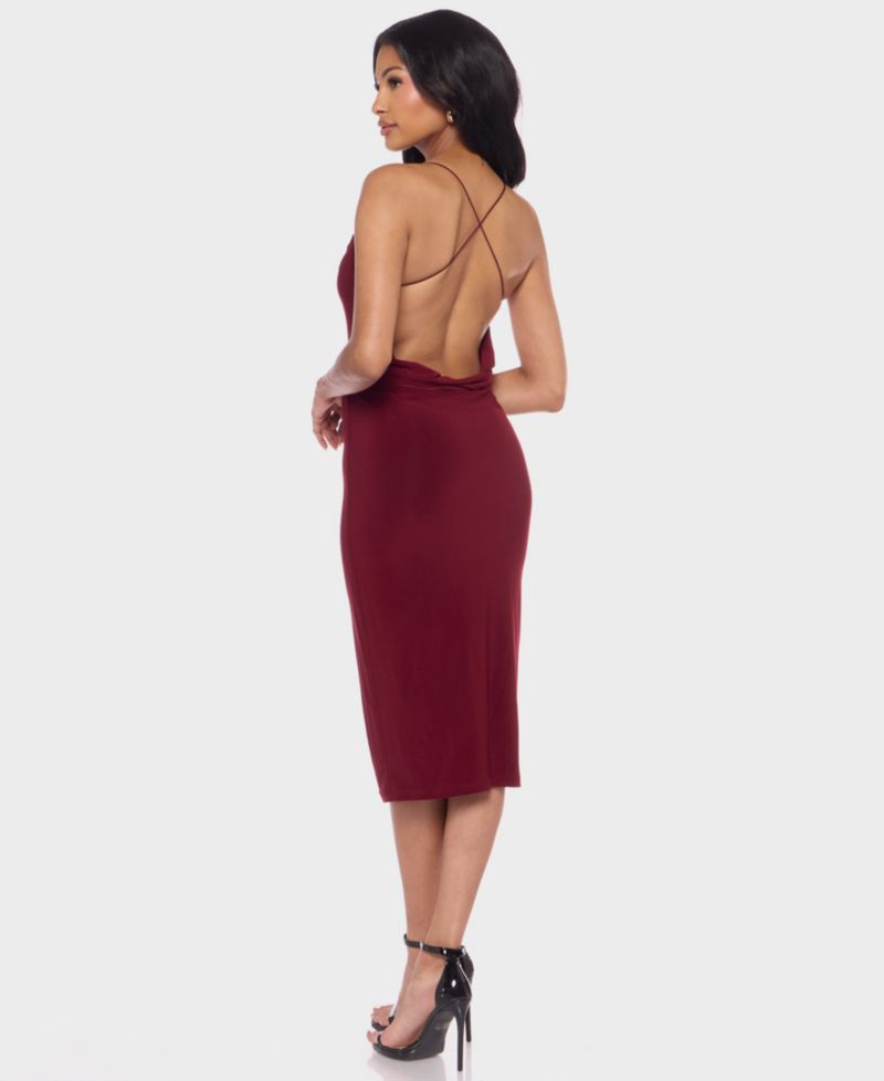 Juniors' Cowl Neck ITY Midi Dress with Bungee Cord Straps
