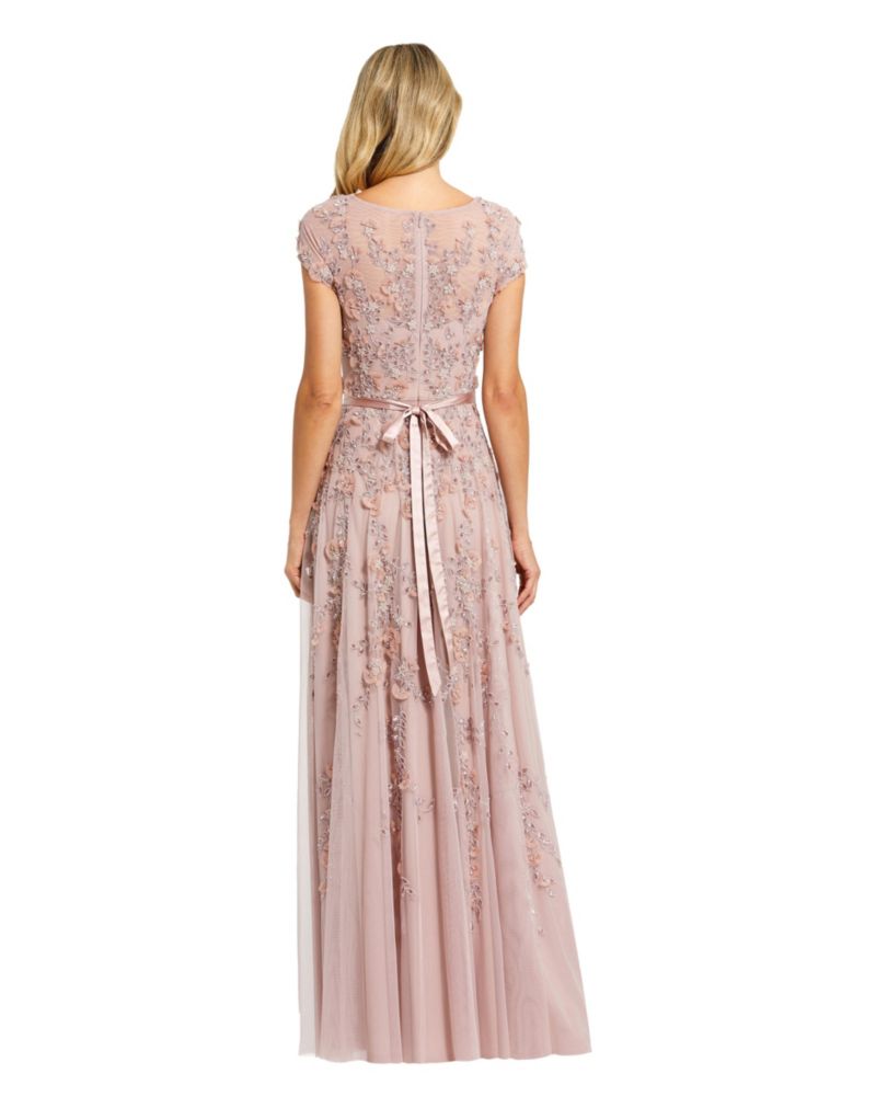 Petite Floral Embellished Cap Sleeve Gown