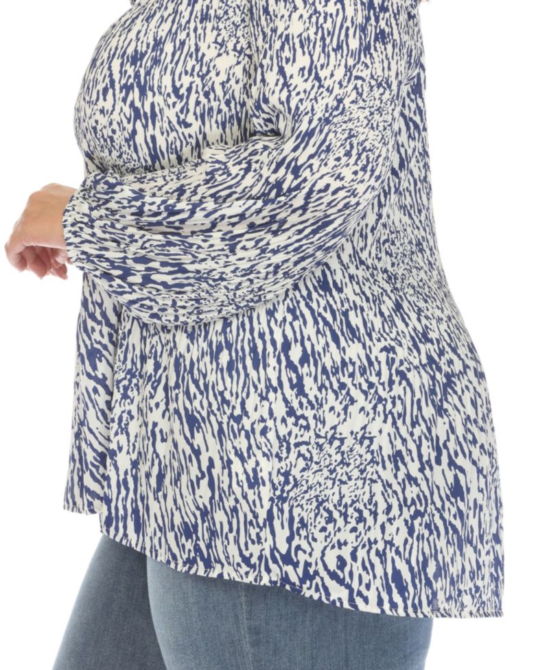 Plus Size Printed Peasant Knit Blouse
