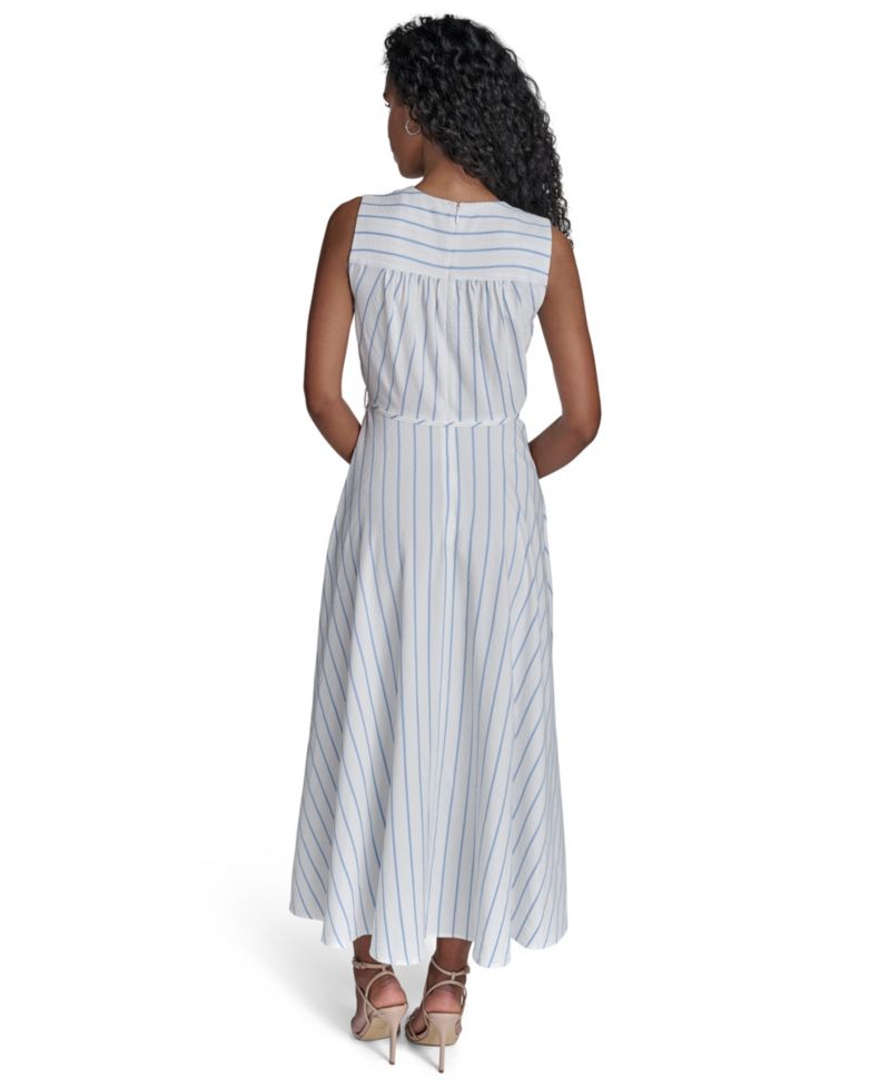 Women's Striped V-Neck Midi Dress