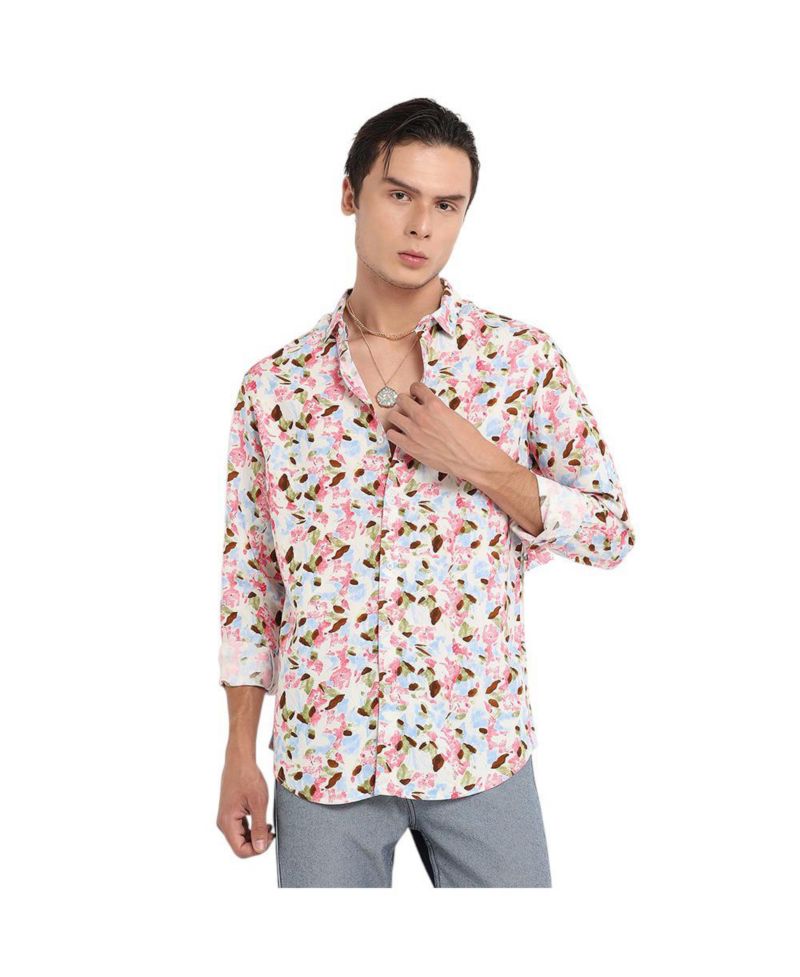 Men's Blue & Pink Leaf Strokes Shirt