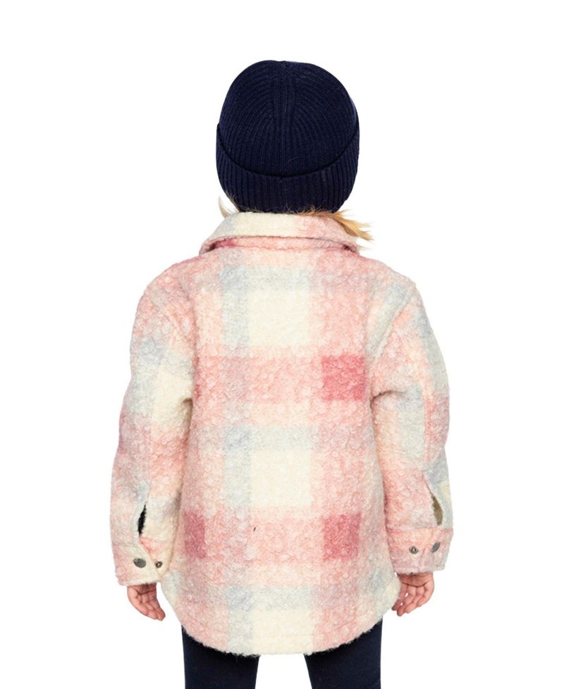 Big Girls Zipped Plaid Overshirt with Chest Pockets