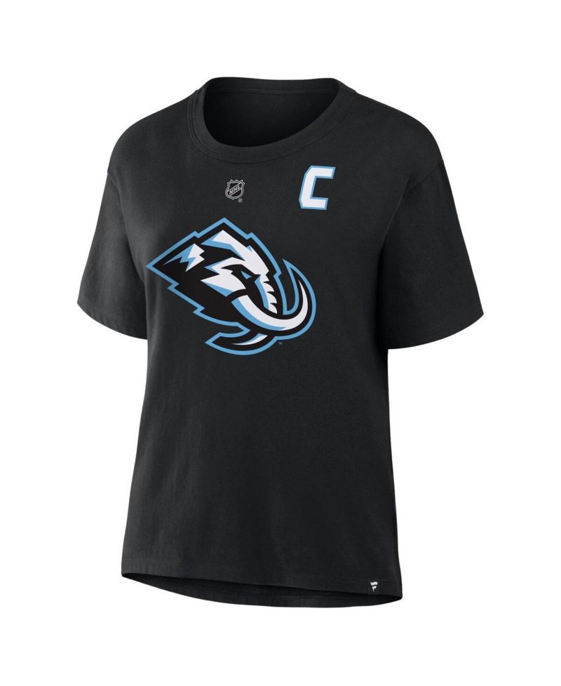 Women's Clayton Keller Black Utah Mammoth Authentic Stack Name & Number T-Shirt