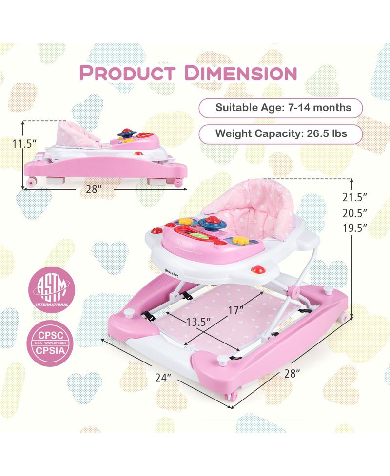 6 in 1 Foldable Baby Walker with Adjustable Height