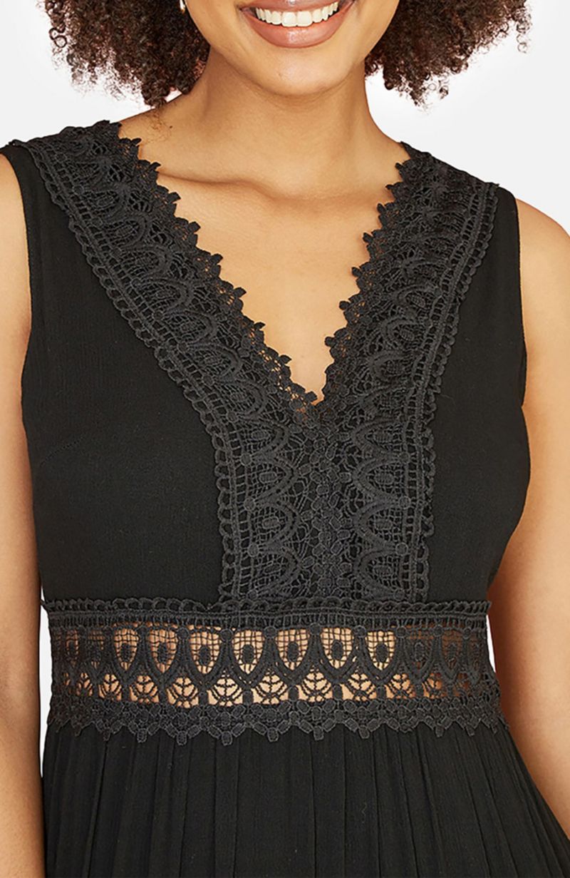 Women's Lace Trim Cotton Maxi Sun Dress