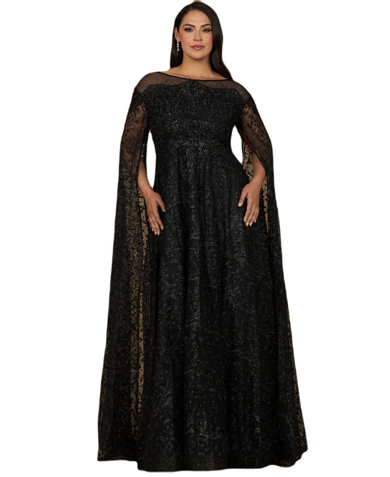 Women's Lace Gown with Dramatic Cape Sleeves