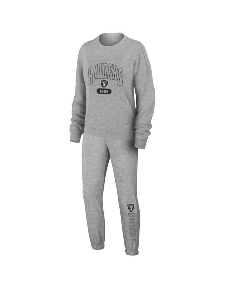 Women's 2-Piece Heather Gray Las Vegas Raiders Plus Size Knitted Tri-Blend Long Sleeve T-Shirt & Pants Lounge Set