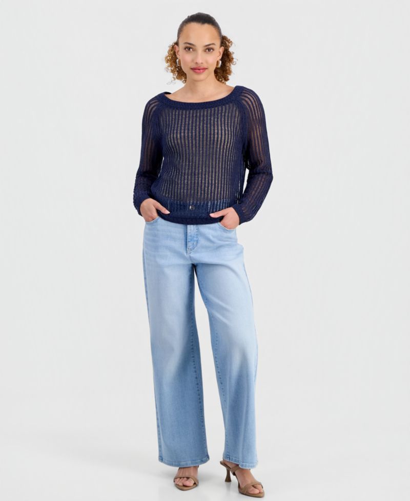 Petite Open-Knit Boat-Neck Sweater