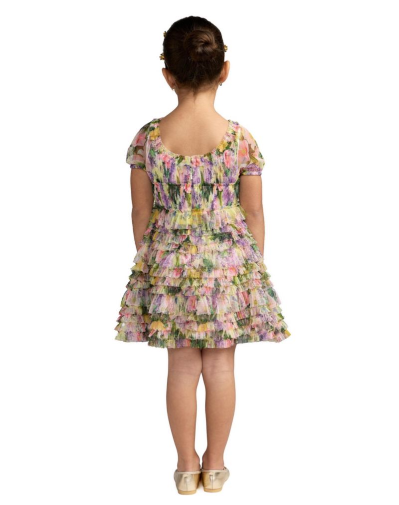Big Girls Floral Scoop Neck Ruffle Dress