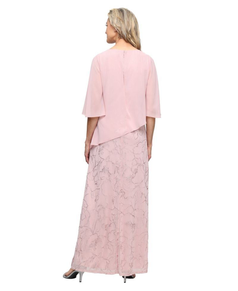 Petite Glitter Mesh V-Neck Ball Gown