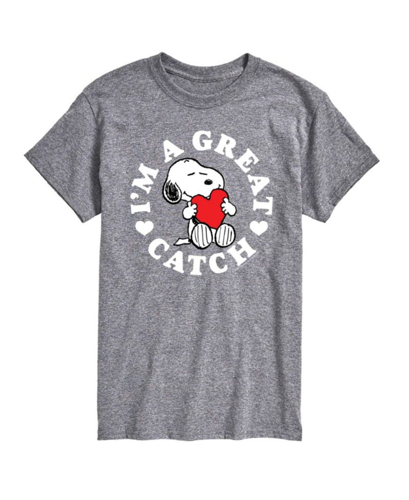 Men's Peanuts Snoopy I'M A Great Catch Printed Short-Sleeve Graphic T-Shirt