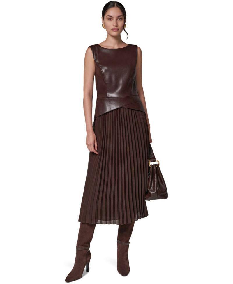 Petite Boat-Neck Faux-Wrap A-Line Midi Dress