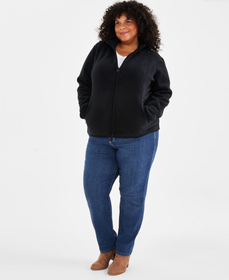 Plus Size Polar Fleece Zip-Front Jacket