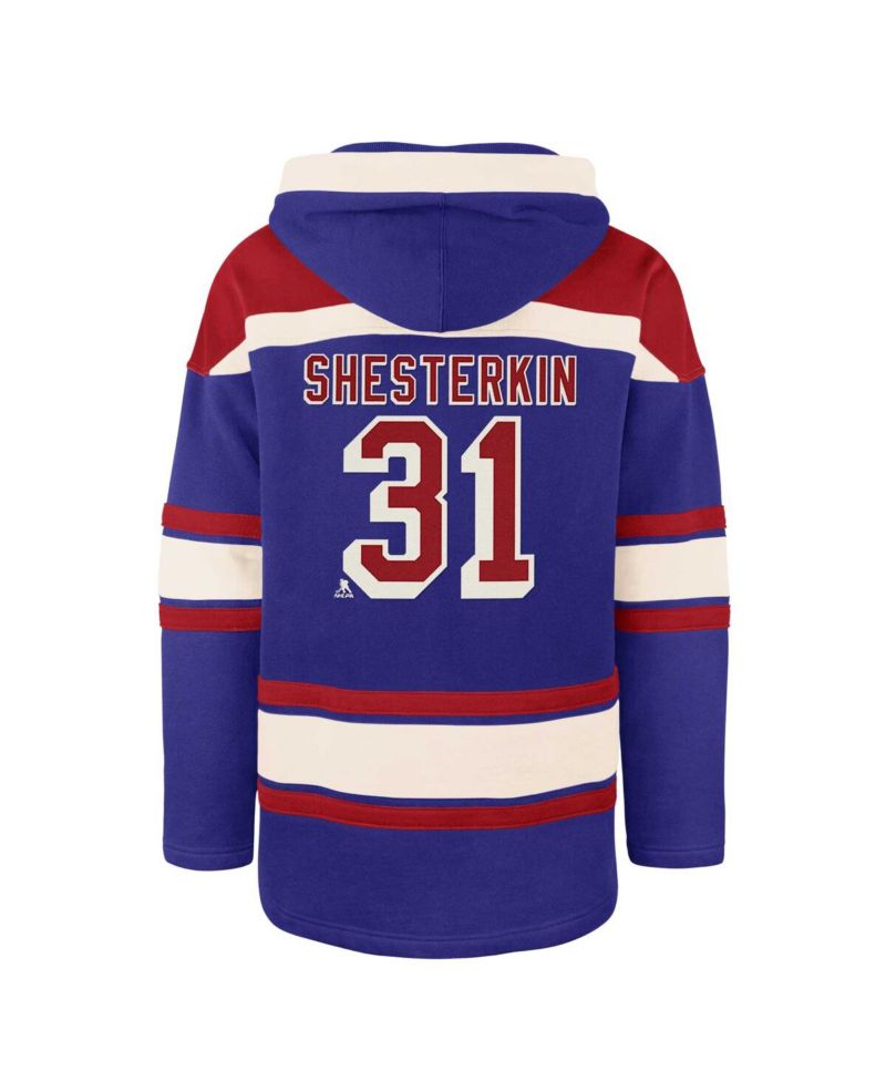 47 Brand Men's Igor Shesterkin Blue New York Rangers Player Name & Number Lacer Pullover Hoodie