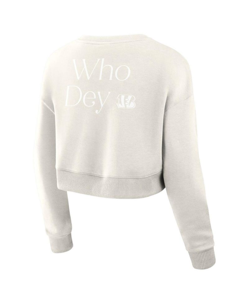 Women's Cream Cincinnati Bengals Studio Tri-Blend Cropped Pullover Sweatshirt