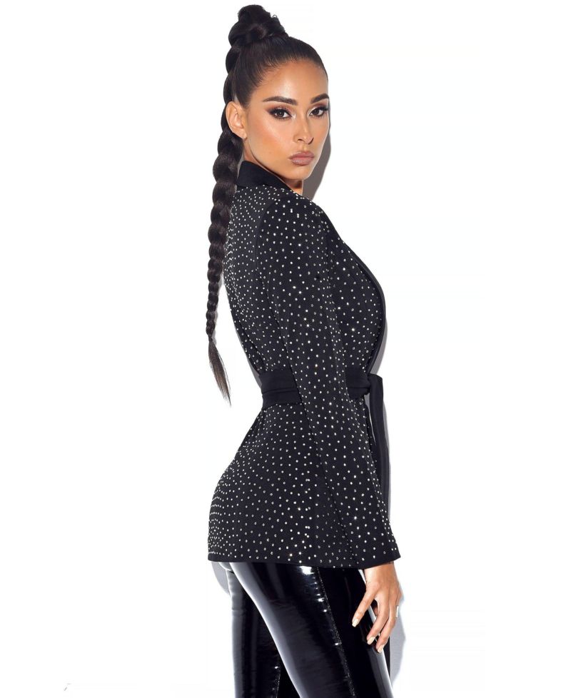 Women's Visionary Crystal Embellished Black Blazer Jacket