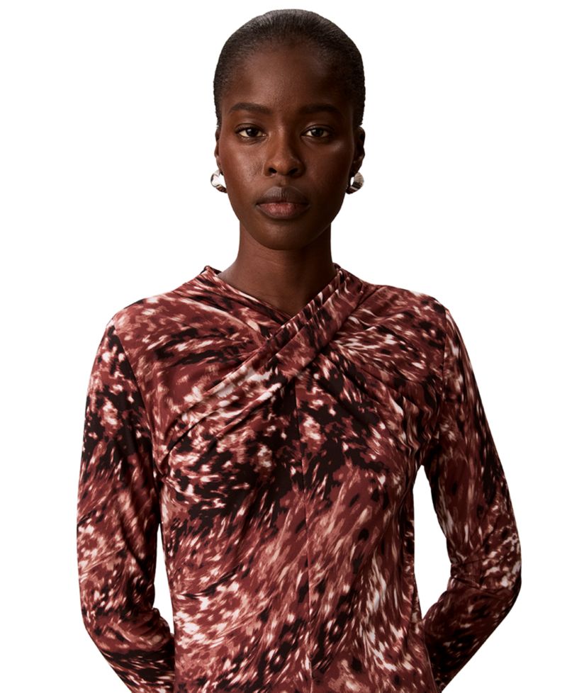Petite Printed Crewneck Long-Sleeve Knit Top