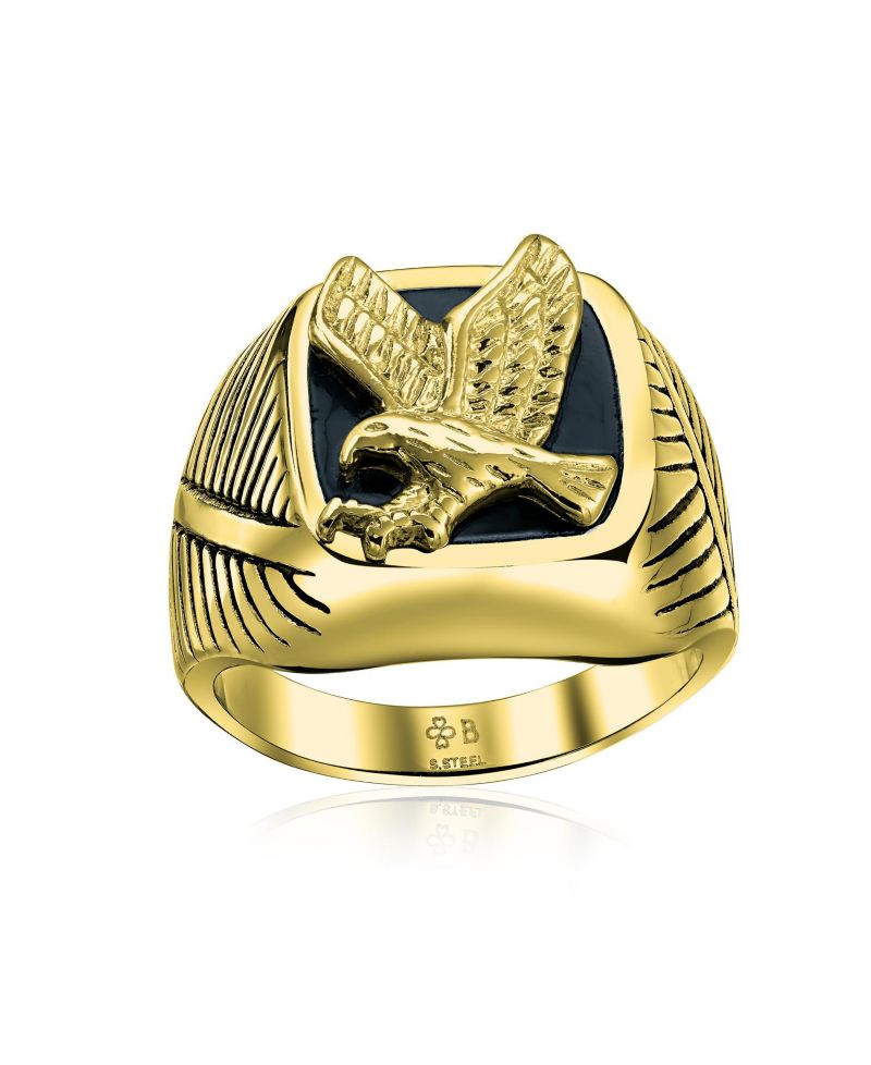 Patriotic USA American Bald Eagle Signet Ring Silver Tone Stainless Steel