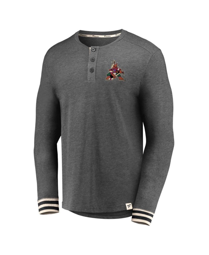Men's Heathered Charcoal Arizona Coyotes True Classics Henley Long Sleeve T-shirt