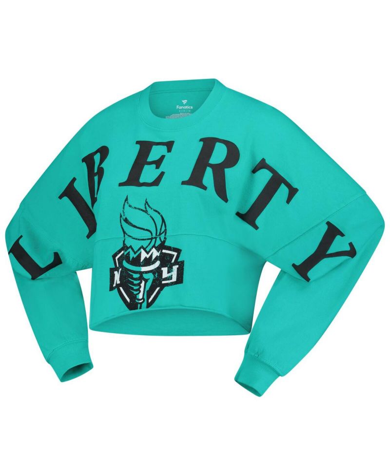 Women's Mint New York Liberty Jumbo Print Oversized Cropped Long-Sleeve T-Shirt
