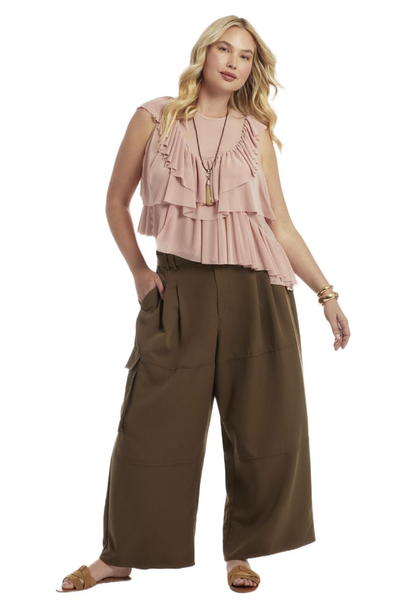 Women's June and Vie Asymmetric Ruffle Mesh Top