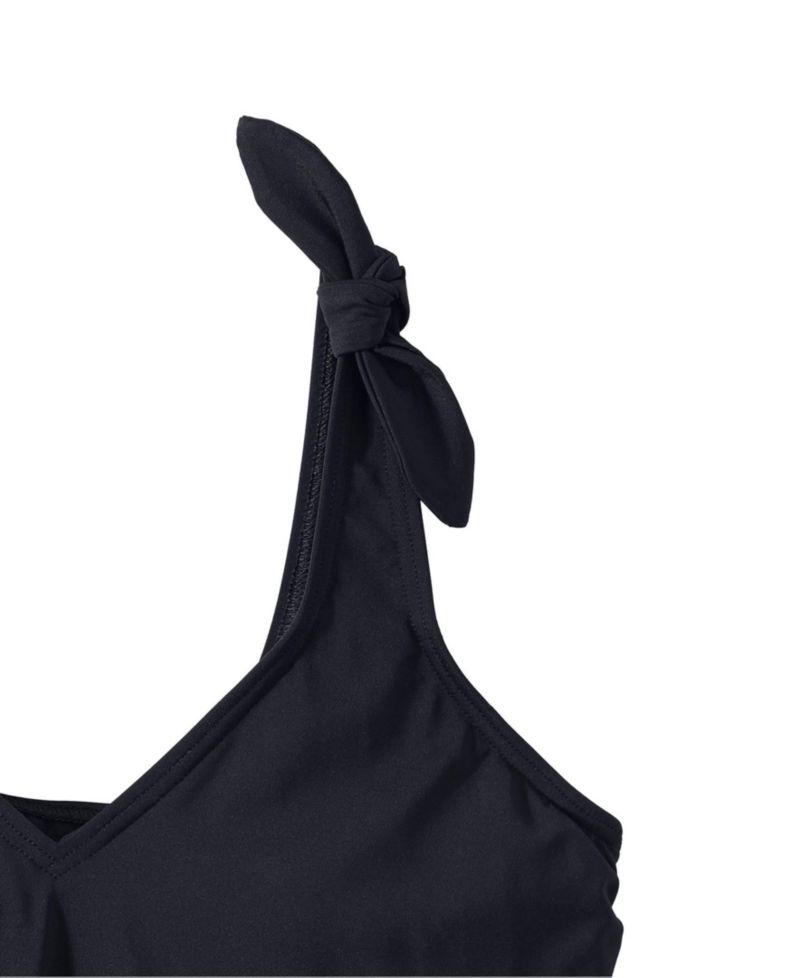 Women's D-Cup Chlorine Resistant V-neck Shoulder Tie Flutter Tankini Swimsuit Top