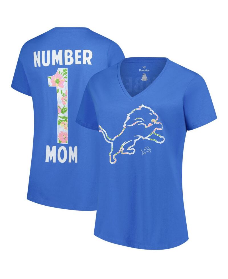 Women's Blue Detroit Lions Plus Size Mother's Day Floral V-Neck T-Shirt